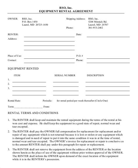 rental forms for a skid steer pdf|building equipment rental agreement template.